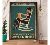 Snowsun Letrero de metal con texto en inglés "Never Underestimate The Power Of A Girl With A Book", de aluminio, vintage, para decoración de pared del hogar, jardín, oficina, 8 x 12 pulgadas
