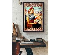 Snowsun Letrero de metal con texto en inglés "Never Underestimate The Power Of A Lady With A Book Lady Reading Book On The Beach", de aluminio, vintage, para decoración de pared del hogar, jardín