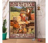 Snowsun Letrero de metal con texto en inglés "No Matter How Old I Am I Still Get Excited Every Time I See A Horse", letrero de estaño vintage, divertido letrero decorativo de pared para el hogar