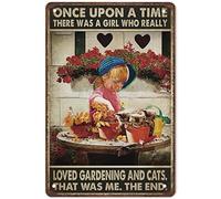 Snowsun Letrero de metal con texto en inglés Once Upon A Time There Was A Girl Who Is Really Loved Garden and Cat Funny Retro Vintage Aluminum Sign for Home Garden Coffee Wall Decor Metal Tin Sign 8 x