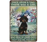 Snowsun Letrero de metal con texto en inglés "Once Upon A Time There was A Girl Who Reallly Loved Dog", divertido letrero retro vintage de aluminio para decoración de pared de café, hogar, jardín