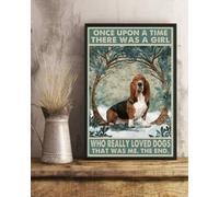 Snowsun Letrero de metal con texto en inglés "Once Upon A Time There Was A Girl Who Really Loved Basset Hound Dog" divertido retro vintage letrero de aluminio para decoración de pared de café en el