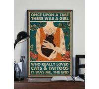 Snowsun Letrero de metal con texto en inglés "Once Upon a Time There Was a Girl Who Really Loved Cats and Tattoos", divertido letrero de aluminio retro vintage para decoración de pared de hogar
