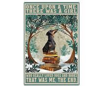 Snowsun Letrero de metal con texto en inglés "Once Upon a Time There was a Girl Who Really Loved Dog", letrero vintage de estaño, letrero retro de aluminio para cocina, hogar, oficina, bar, cafetería