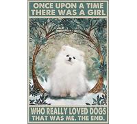 Snowsun Letrero de metal con texto en inglés "Once Upon A Time There was A Girl Who Really Loved Pomeranian Dog" - Letrero de aluminio retro vintage para decoración de pared del hogar, jardín, café