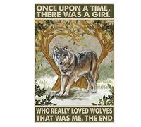 snowsun Letrero de metal con texto en inglés "Once Upon A Time There was A Girl Who Really Loves Wolf Love Wolves - Letrero de aluminio retro para cocina, hogar, jardín, pared, bar, cafetería