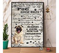 snowsun Letrero de metal con texto en inglés "Pug House Rules My Human Loves Me More Than They Love You", letrero vintage divertido retro de aluminio para el hogar, granja, jardín, garaje al aire