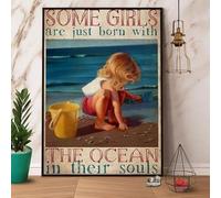 Snowsun Letrero de metal con texto en inglés "Some Girl Are Just Born With The Ocean In Their Soul Funny Retro Vintage Aluminum Sign for Home Garden Coffee Wall Decor Metal Tin Sign 8 x 12 pulgadas