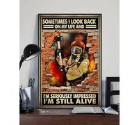 Snowsun Letrero de metal con texto en inglés Sometimes I Look Back On My Life Firefighter, divertido retro vintage, letrero de aluminio para hogar, jardín, café, decoración de pared, letrero de metal