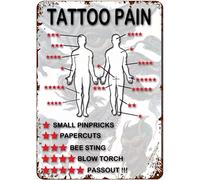 Snowsun Letrero de metal con texto en inglés "Tattoo Pain Funny Retro Vintage Aluminum Sign for Home Garden Coffee Wall Decor Metal Tin Sign 8 x 12 pulgadas