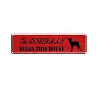 snowsun Letrero de metal con texto en inglés "The Dog Rules This House", estilo retro, letrero de aluminio para el hogar, cocina, baño, club, pared, patio, café, 4 x 16 pulgadas
