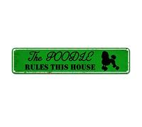 snowsun Letrero de metal con texto en inglés "The Dog Rules This House", estilo retro, letrero de aluminio para regalo para el hogar, cocina, restaurantes, jardín, pared, club, decoración de 4 x 16