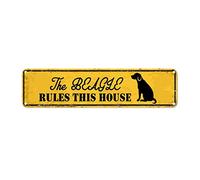 snowsun Letrero de metal con texto en inglés "The Dog Rules This House", estilo vintage, retro, de aluminio, con citas divertidas, para el hogar, cocina, jardín, no se decolora, decoración de pub y