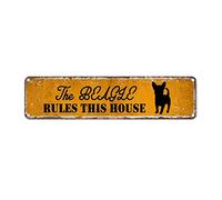 snowsun Letrero de metal con texto en inglés "The Dog Rules This House", retro, letrero de estaño, con citas para el hogar, cocina, restaurantes, pared, aluminio, regalo, patio, café, decoración de 4
