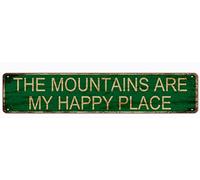 snowsun Letrero de metal con texto en inglés "The Mountains Are My Happy Place", estilo retro, de aluminio, para cocina, hogar, jardín, pared, bar, cafetería, decoración de 10 x 40 cm