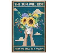 Snowsun Letrero de metal con texto en inglés "The Sun Will Rise and We Will Try Again", letrero de estaño vintage divertido para decoración de pared para el hogar, jardín, bar, sala de estar al aire