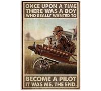 Snowsun Letrero de metal con texto en inglés "There Was A Boy Become A Pilot Funny Retro Vintage Aluminum Sign for Home Garden Coffee Wall Decor Metal Tin Sign 8 x 12 pulgadas
