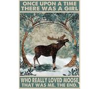 Snowsun Letrero de metal con texto en inglés "There was a Girl Who Really Loved Moose", letrero vintage de estaño, letrero retro de aluminio para cocina, hogar, oficina, bar, cafetería, decoración de