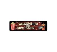 Snowsun Letrero de metal con texto en inglés "Welcome To Our Home Theater" (Bienvenido a nuestro cine en casa), letreros de metal vintage retro para el hogar, bar, oficina, decoración de pared al aire
