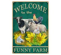 Snowsun Letrero de metal con texto en inglés "Welcome to The Funny Farm", letrero de estaño vintage para decoración de pared para el hogar, jardín, bar, sala de estar al aire libre, 8 x 12 pulgadas