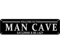 snowsun Letrero de metal con texto en inglés "Welcome to The Man Cave" - Letrero vintage retro de aluminio para cocina, hogar, jardín, pared, bar, cafetería, decoración de 4 x 16 pulgadas