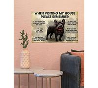 Snowsun Letrero de metal con texto en inglés "When Visiting My House Please Remember Dog", divertido letrero retro vintage de aluminio para el hogar, jardín, café, decoración de pared, letrero de