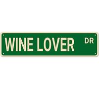 snowsun Letrero de metal con texto en inglés "WINE LOVER DR", vintage, retro, de aluminio, para dormitorio, cocina, jardín, pared, bar, club, café, decoración del hogar, 4 x 16 pulgadas
