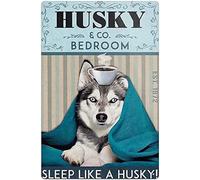 Snowsun Letrero de metal con texto "Husky Dog Sleep Like A Husky" - Letrero vintage de estaño retro de aluminio para cocina, hogar, oficina, bar, cafetería, decoración de 8 x 12 pulgadas