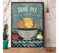 Snowsun Letrero de metal de hojalata con texto en inglés "The Shar Pei Kitchen The Secret Ingredient Is Love", letrero vintage de estaño, letrero retro de aluminio para cocina, hogar, oficina, bar