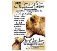 Snowsun Letrero de metal de metal con texto en inglés "Bear to My Amazing Son Never Forget How Much I Love You", de aluminio, vintage, para decoración de pared del hogar, jardín, oficina, 8 x 12