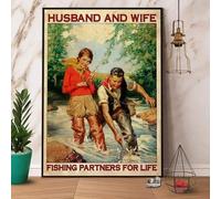 Snowsun Letrero de metal de metal con texto en inglés "Husband And Wife Fishing Partners For Life", de aluminio, vintage, para decoración de pared, para el hogar, jardín, oficina, 8 x 12 pulgadas