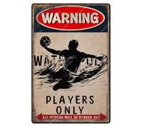 snowsun Letrero de metal de polo acuático, letrero de metal con advertencia de jugadores de waterpolo, vintage, letrero de aluminio para decoración de pared para dormitorio de niños y niñas, letreros