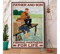 Snowsun Letrero de metal para colgar con texto en inglés "Partners For Life" con texto en inglés "Father and Son Fishing", divertido letrero retro vintage de aluminio para el hogar, dormitorio, baño