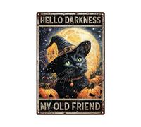 Snowsun Letreros de metal con texto en inglés "Hello Darkness My Old Friend", letrero de metal Rerto, letreros vintage para el hogar, cocina, jardín, patio, pared, dormitorio, club, puerta delantera