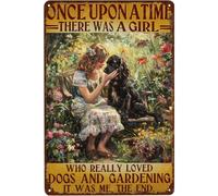 snowsun Letreros de metal con texto en inglés "There Was A Girl Who Really Loved Dogs and Gardening", letrero de aluminio vintage, decoración de pared para sala de estar, dormitorio, jardín, patio
