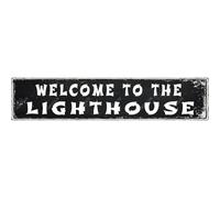 snowsun Letreros metálicos de aluminio con texto en inglés "Welcome to The Lighthouse" para decoración de pared para el hogar, granja, bar, cafetería, valla, patio, 4 x 16 pulgadas