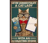 Snowsun Póster de gato Never Underestimate A Cat Lady with an Accounting Degree Vintage Tin Sign, decoración de pared, arte visual, letrero de lata para el hogar, cocina, restaurante, cafetería, arte