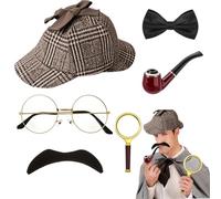 Snowtain Juego de 6 accesorios para disfraz de detective, accesorios para disfraz de Sherlock Holmes,Set de detective para disfraces para juegos de rol, carnavales y fiestas.