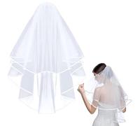 Snowtain Velo para Novias,2 Niveles de Novia Velo para Boda Fiesta Decoración Ducha Nupcial,Borde de Cinta, Largo al Codo, 60-80 Cm/23-31 Pulgadas