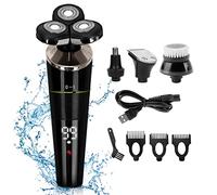 Snowtaros 4 en 1 Afeitadoras Eléctricas para Hombres, Impermeables Inalámbricas Afeitadoras Rotativas con Recortador de Patillas Recortador de Nariz Cepillo Facial, Uso en Húmedo y Seco