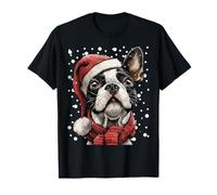 Snowy Boston Terrier con Sombrero de Papá Noel Invierno Navidad Perro Camiseta