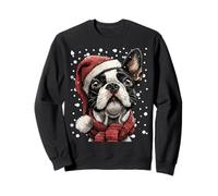 Snowy Boston Terrier con Sombrero de Papá Noel Invierno Navidad Perro Sudadera