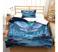 Snowy búho Edredón Impreso En 3D con Funda De Almohada Castillo de Cristal de Hielo Aurora 3 Piezas De Ropa De Cama con Cremallera Oculta Microfibra Muy Agradable Single(135x200cm)