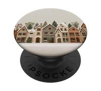 Snowy Christmas Houses Row Cozy Winter Town Art PopSockets PopGrip Adhesivo