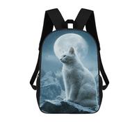Snowy Mountain Cat Moonlight Mochilas Impresas En 3D Para Niños 17inch Mochilas De Moda Informales Para El Día A Día, Bolsas De Viaje, Mochilas Informales Para Exteriores Para Niños Y Niñas