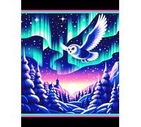 Snowy Owl Themed Novelty Notebook - Winter Village with Northern Lights Design: 8.5" X 11" 140 Pages Wide Ruled Paperback
