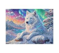 Snowy Star White Lobo Puzzles 500 Piezas Desafío Nivel Difícil Rompecabezas para Adultos Aliviar Estrés Decoración Hogar DIY Moderno Portátil 500 PCS