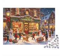 Snowy Street Jigsaw Puzzles 1000 Pieces Recycled Material Xmas Toy Shop Puzzles para Personas Mayores Alivia la Demencia Senil Fun Actividad de Juego Familiar Hogar 70x50cm/1000pcs
