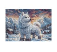 Snowy White Loup Puzzle 300 Piezas Alivio De Estrés Animaux fantastiques vibrants Rompecabezas para Hombres Y Mujeres Decoración Hogar Estera Portátil 3D Moderno 300 PCS
