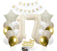 SNOWZAN 17 cumpleaños decoración niña niño - Juego de fiesta de oro blanco con decoración para tartas - 17 cumpleaños decoración para 17 años